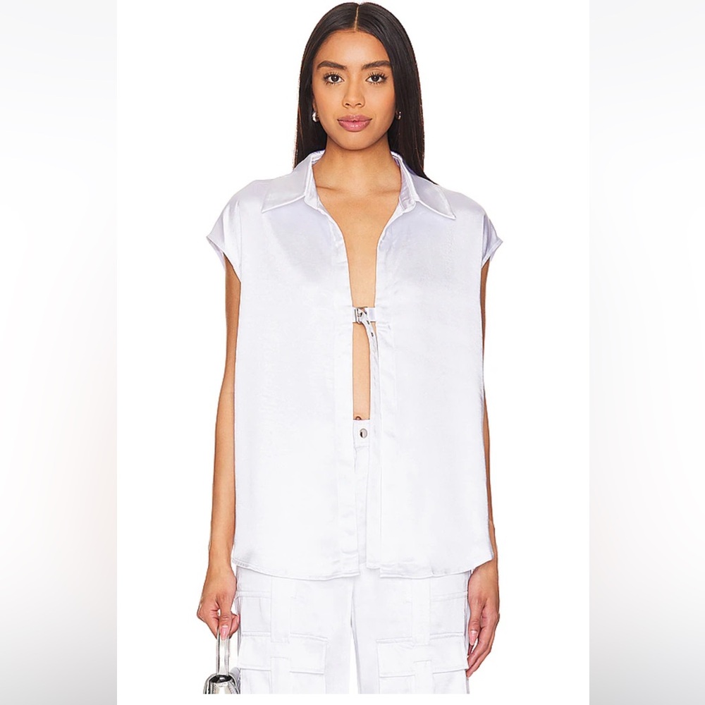 Brand New Andi Sleeveless Shirt in White Satin BY.DYLN